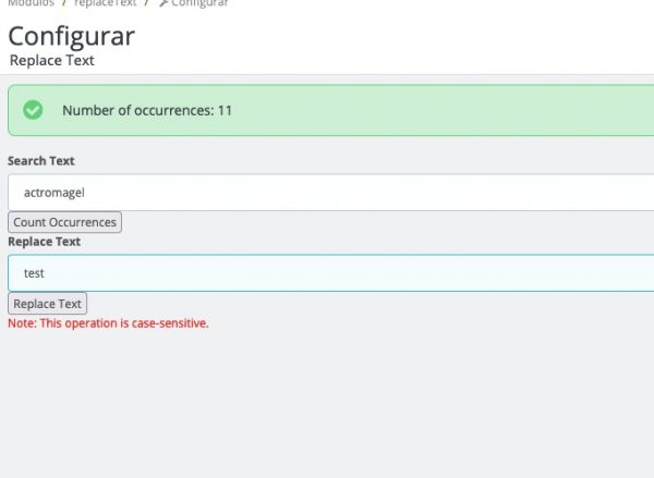 replace text database prestashop module