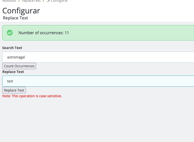 replace text database prestashop module