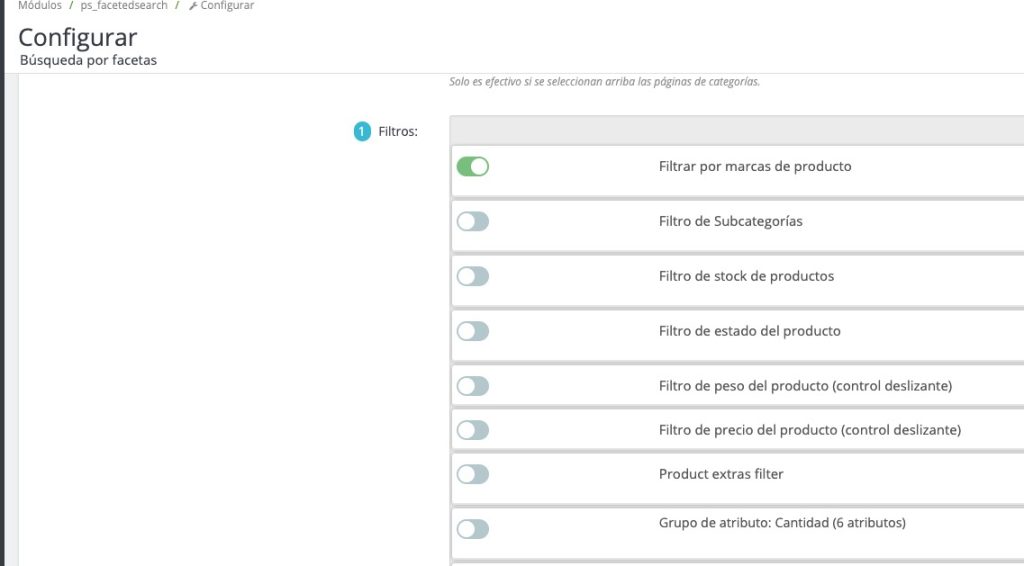 Desactivar macas del buscador por facetas